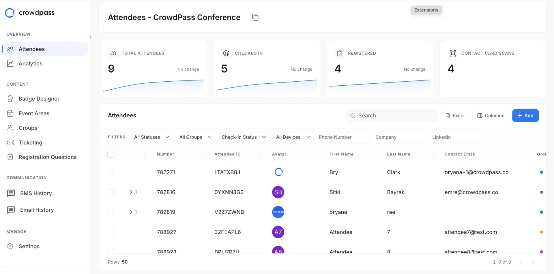 CrowdPass attendee dashboard