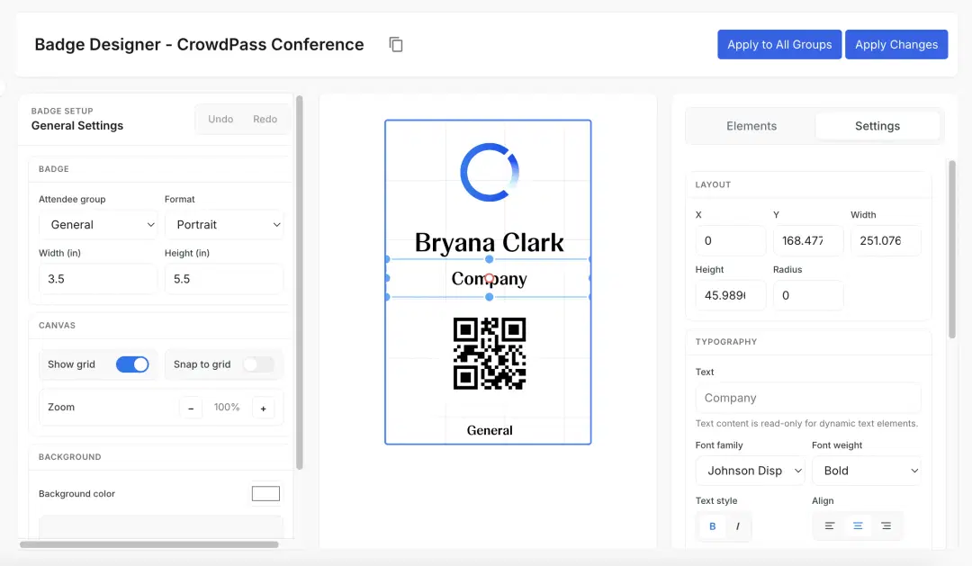 CrowdPass badge designer for on-site printing