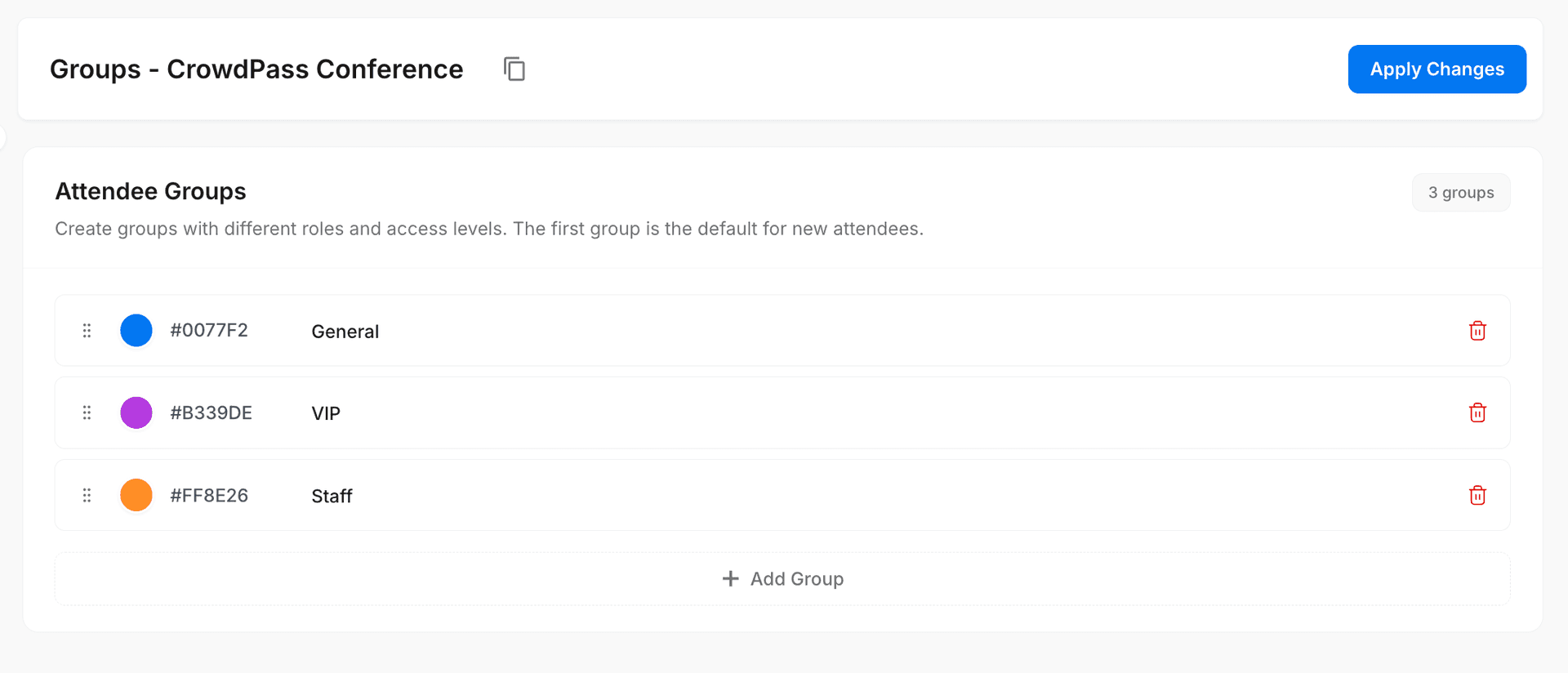 CrowdPass attendee groups management