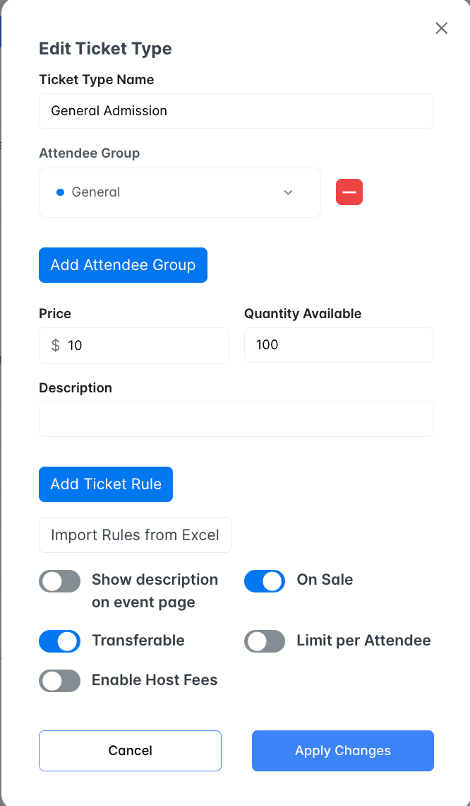 CrowdPass ticket type configuration