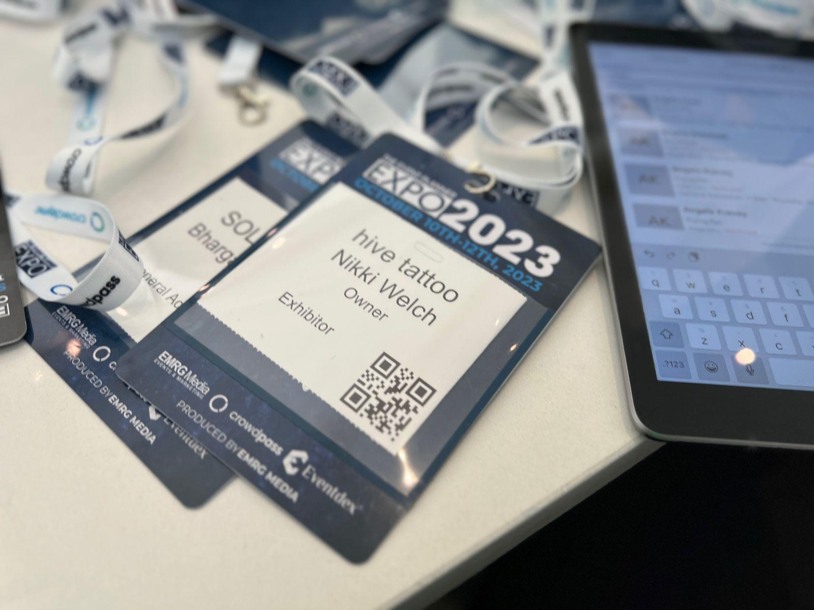 Event check-in station with NFC badges and CrowdPass tablet