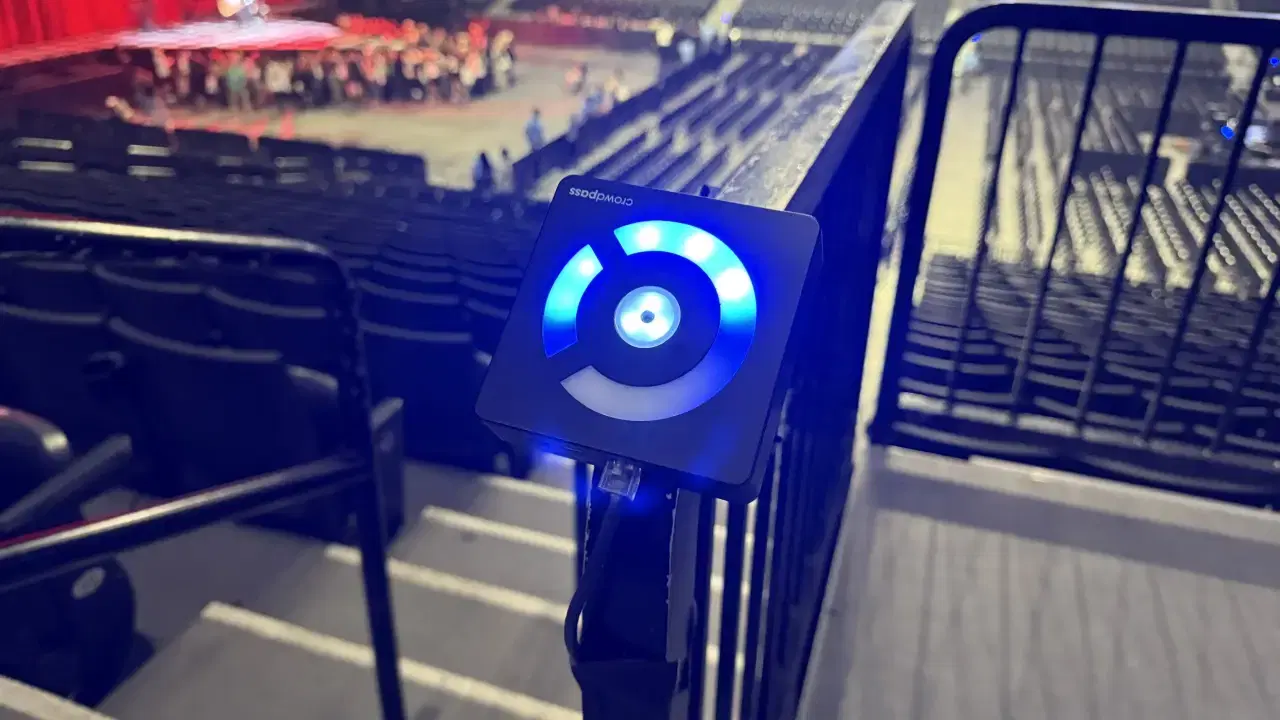 CrowdReader deployed at stadium venue entrance with LED indicator active