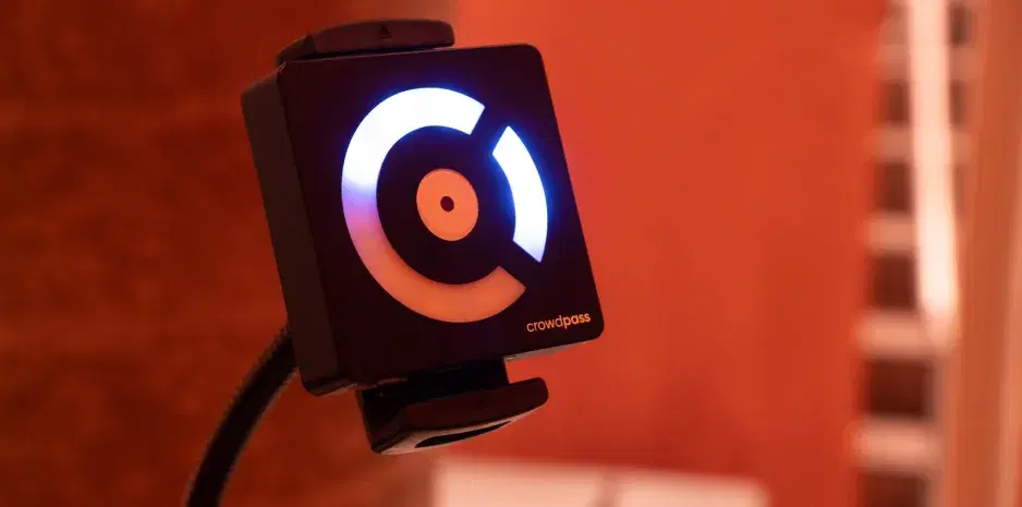 CrowdReader device from side angle showing ports and controls