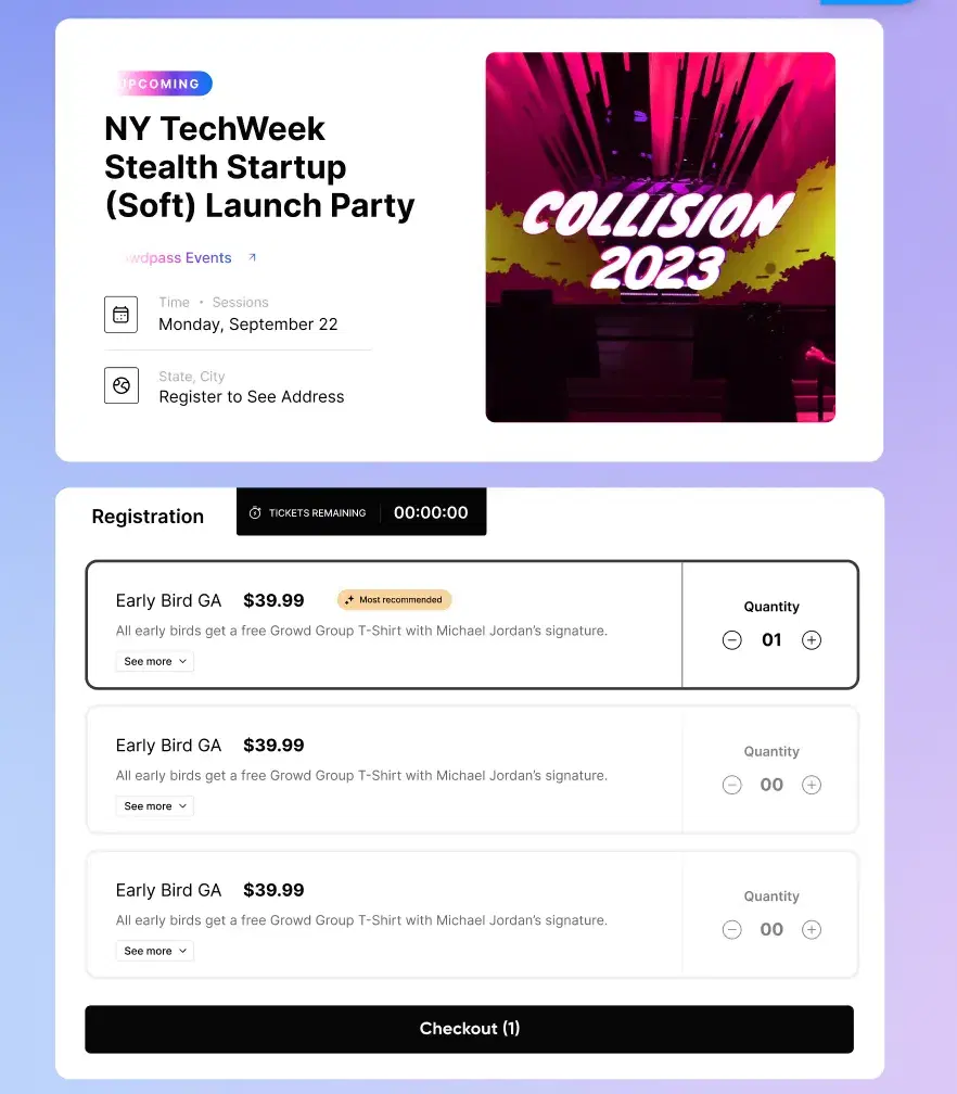 Event registration and on-site badge printing workflow