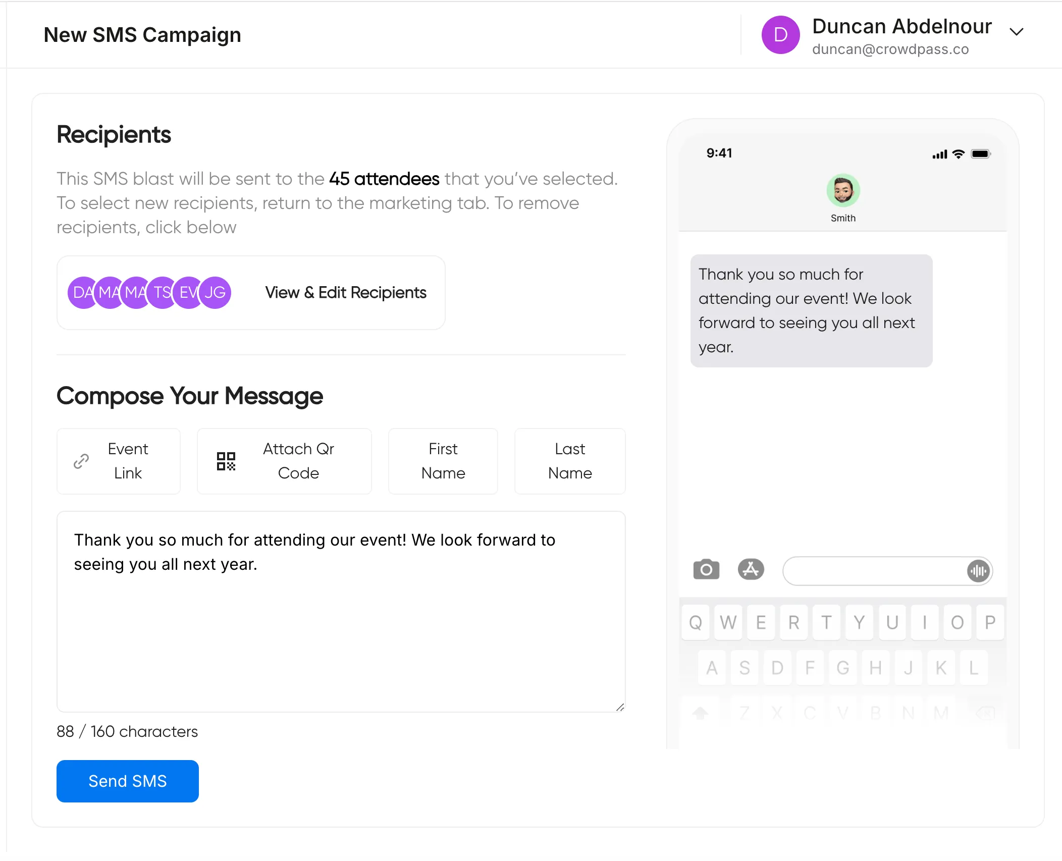 SMS communication dashboard